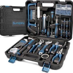 Sundpey Home Tool Kit 148-Pcs - Household Basic portable Hand Repair Tool Set with Case & Ratcheting Screwdriver & Hex Key & Pliers & Wrench & Voltage Tester & Water Pump Plier for Men Women