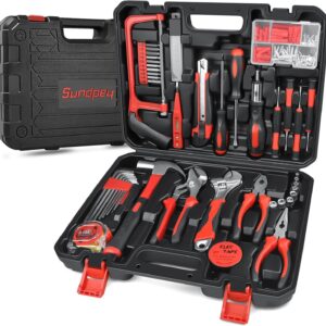 Sundpey Home Tool Kit 148-Pcs - Household Basic portable Hand Repair Tool Set with Case & Ratcheting Screwdriver & Hex Key & Pliers & Wrench & Voltage Tester & Water Pump Plier for Men Women