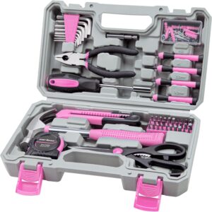 Home Tool Set Kit, Basic Household Hand Tools with Storage Case Light Pink