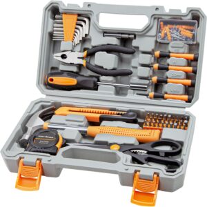 Home Tool Set Kit, Basic Household Hand Tools with Storage Case Light Orange