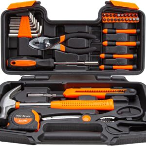39 Piece Tool Set General Household Hand Kit with Plastic Toolbox Storage Case Orange