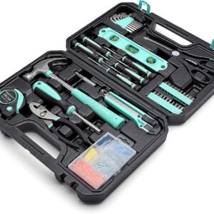 Basics 142-Piece Household Tool Kit for Home Repair, Hand Tools with Storage Case, 13.39 x 9.25 x 2.95 inch, Turquoise