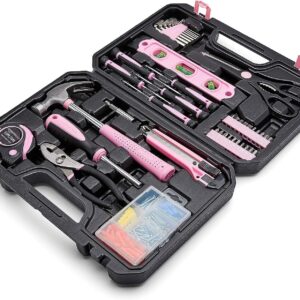 Basics 142-Piece Household Tool Kit for Home Repair, Hand Tools with Storage Case, 13.39 x 9.25 x 2.95 inch, Pink