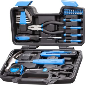 39-Piece Home Tool Set Kit, Essential Household Hand Tools with Plastic Storage Case Blue