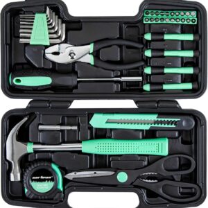 39-Piece Home Tool Set Kit, Essential Household Hand Tools with Plastic Storage Case, Green