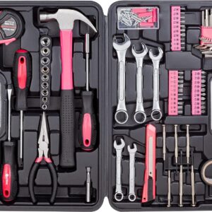 148Piece Tool Set General Household Hand Tool Kit with Plastic Toolbox Storage Case Pink